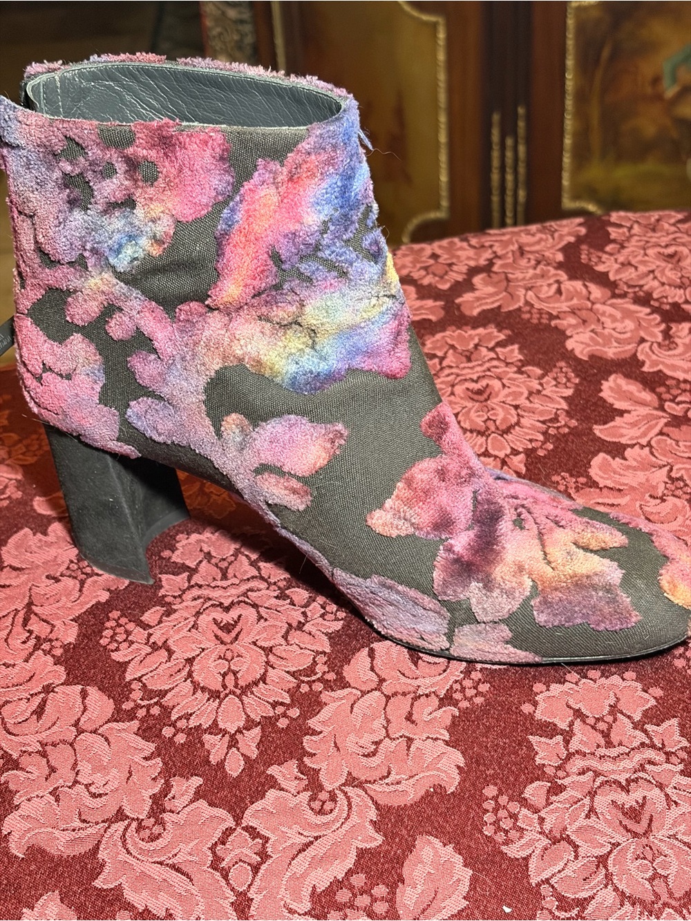 Stuart Weitzman Multicolor Floral Velvet Ankle Boots - Picture 9 of 15
